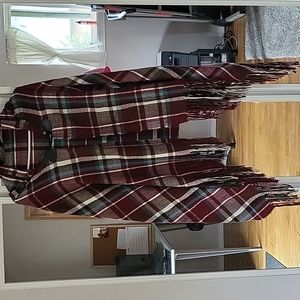 Plaid cape with hood and toggle closure